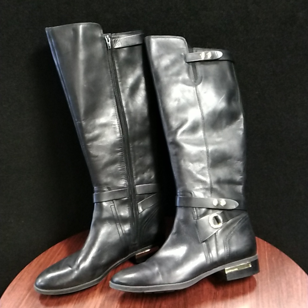 Vince Camuto Prini Black Leather Riding Boots - Size 12M